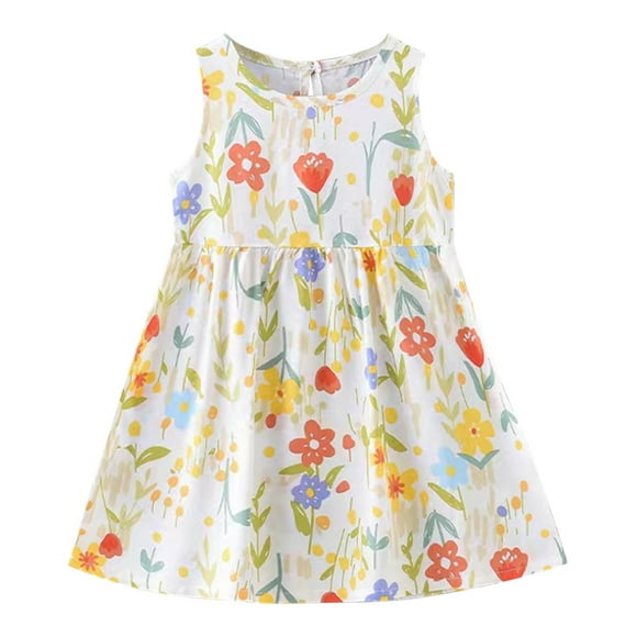 Odeerbi Niñas Verano Tanque Vestido Floral Sol Vestido Bebé Gráfico Imprimir Vestido Sin Mangas A-Line