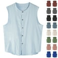 thumbnail image 5 of Chiccall Mens Button Down Tank Tops Sleeveless Cotton Linen Breathable Vest Fashion Summer Beach Tops KhakiXL, 5 of 5