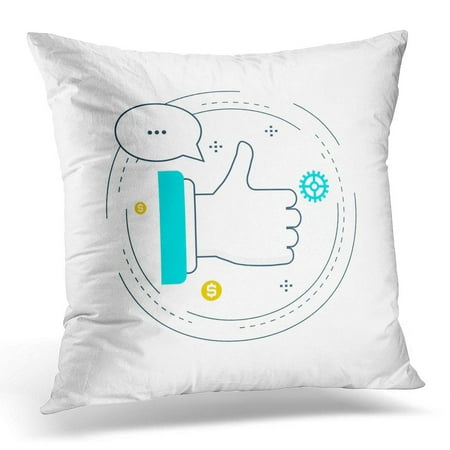 ECCOT Affiliate Thumbs Up Gesture Online Chat Comments Favorites Recommendation Flat Line Design Apps Pillowcase Pillow Cover Cushion Case 18x18