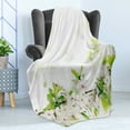 thumbnail image 4 of Flower Soft Flannel Fleece Throw Blanket, White Springtime Blossoms on Tree Branch Freshness Garden Growth Seasonal Nature, Cozy Plush for Indoor and Outdoor Use, 60" x 80", White Green, by Ambesonne, 4 of 5