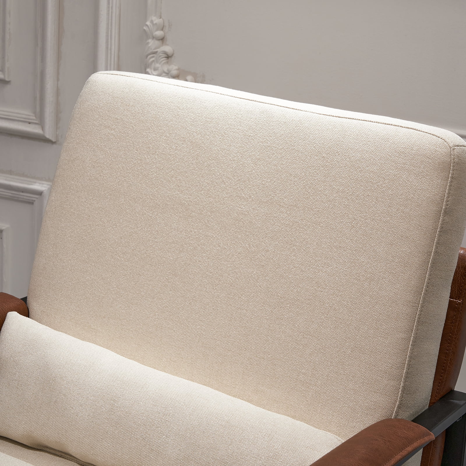 Single Iron Frame Chair Soft Cover Beige Brown Honeycomb Leather Armrest Frame Indoor Leisure Chair