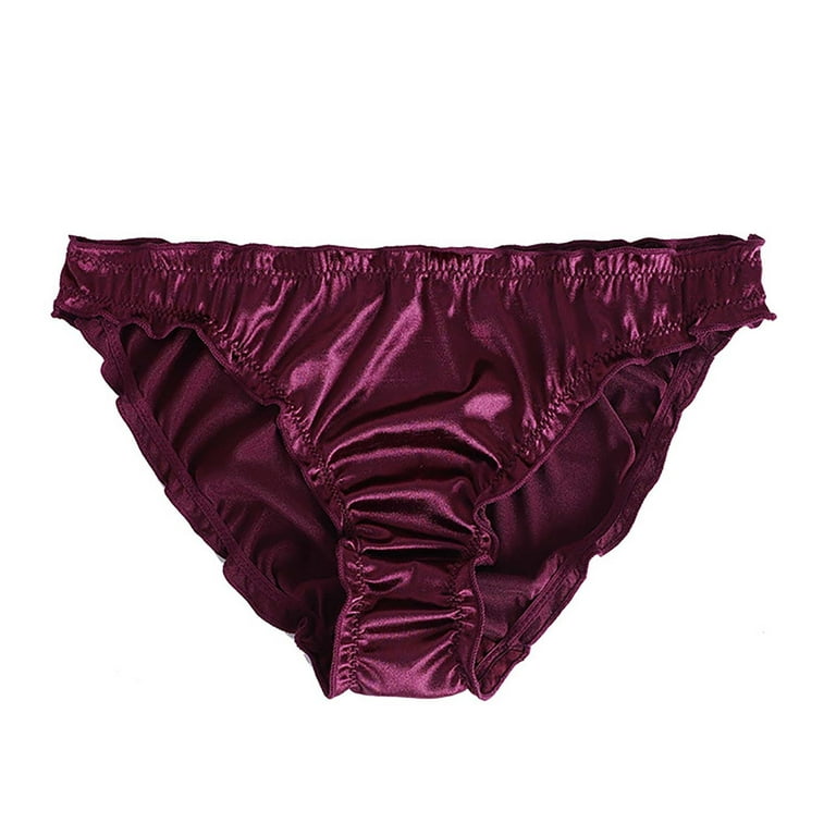 YWDJ High Waisted Underwear for Women Women Satin Panties Mid Waist Wavy  Cotton Briefs Wine M