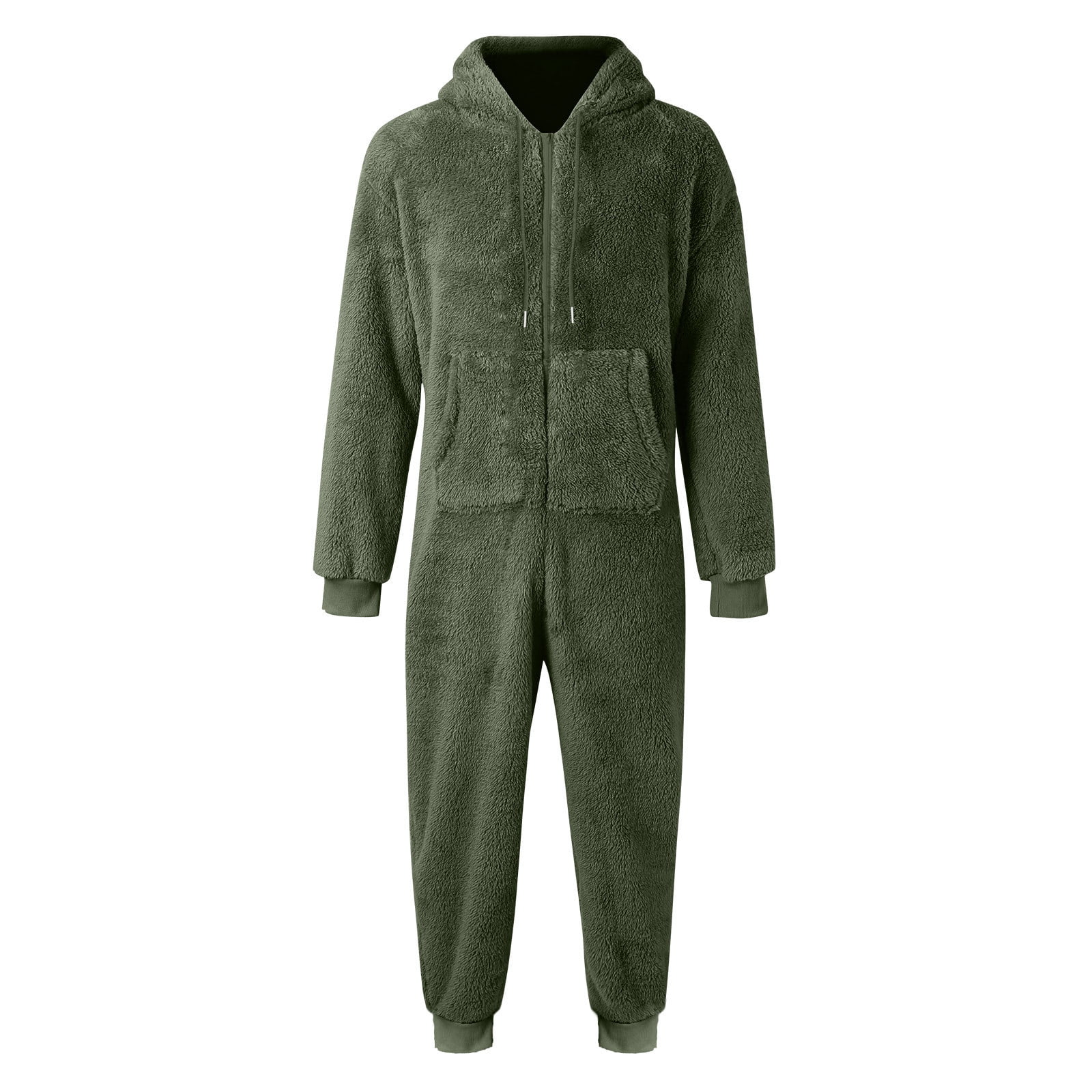 Mens Fuzzy Fleece Hooded Jumpsuits Long Sleeve Zip Up Piece Plush Pajamas Onesies Big and Tall Overall Rompers