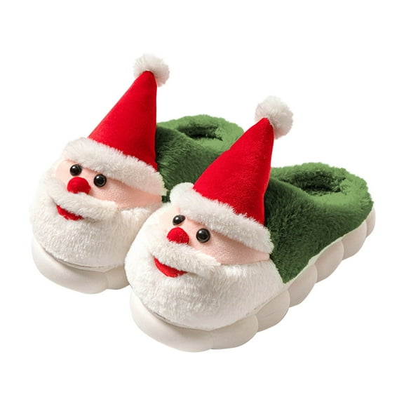 Xfvqtps Christmas Slippers Fuzzy Slippers for Women Santa Claus Doll Fleece Lining Soft Thick Cloud Sole Memory Foam Slip on Non-Slip Comfortable Cozy Warm Winter House Slippers
