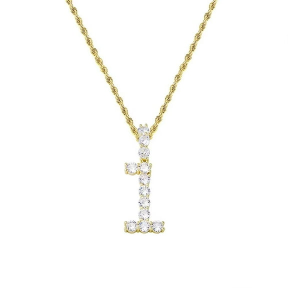 PAURO Minimalist Number 1 Necklaces for Women Men Stainless Steel Hip Hop Number CZ Pendant Charm Necklace, Gold