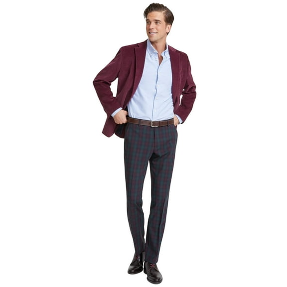 Tommy Hilfiger Men's Modern-Fit Stretch Performance Plaid Pants Wine 32 x 30