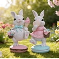 thumbnail image 4 of Conejos de Pascua Figurinas Set de 2 Pareja de Conejos Decorativos de Primavera con Pastel Colorido, 4 of 4