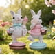 thumbnail image 1 of Juego de 2 Figuras de Conejo de Pascua, Decoración Primaveral, Pareja de Conejos con Pastel Colorido., 1 of 4