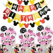 Cute Mickey Birthday Party Supplies, for Boys and Girls Mickey and Minnie Birthday Party Supplies Birthday Banner Backdrop Balloons Cake Topper Party Supplies Halloween Christmas Birthday Party