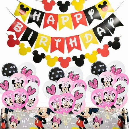 Cute Mickey Birthday Party Supplies, for Boys and Girls Mickey and Minnie Birthday Party Supplies Birthday Banner Backdrop Balloons Cake Topper Party Supplies Halloween Christmas Birthday Party