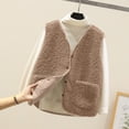 thumbnail image 2 of Baqcunre Womens Fall / Winter Sleeveless Button Cardigan Vest Lamb's Wool Warm Casual Cotton Vest with Pockets, 1PC Vest Khaki XL, 2 of 7