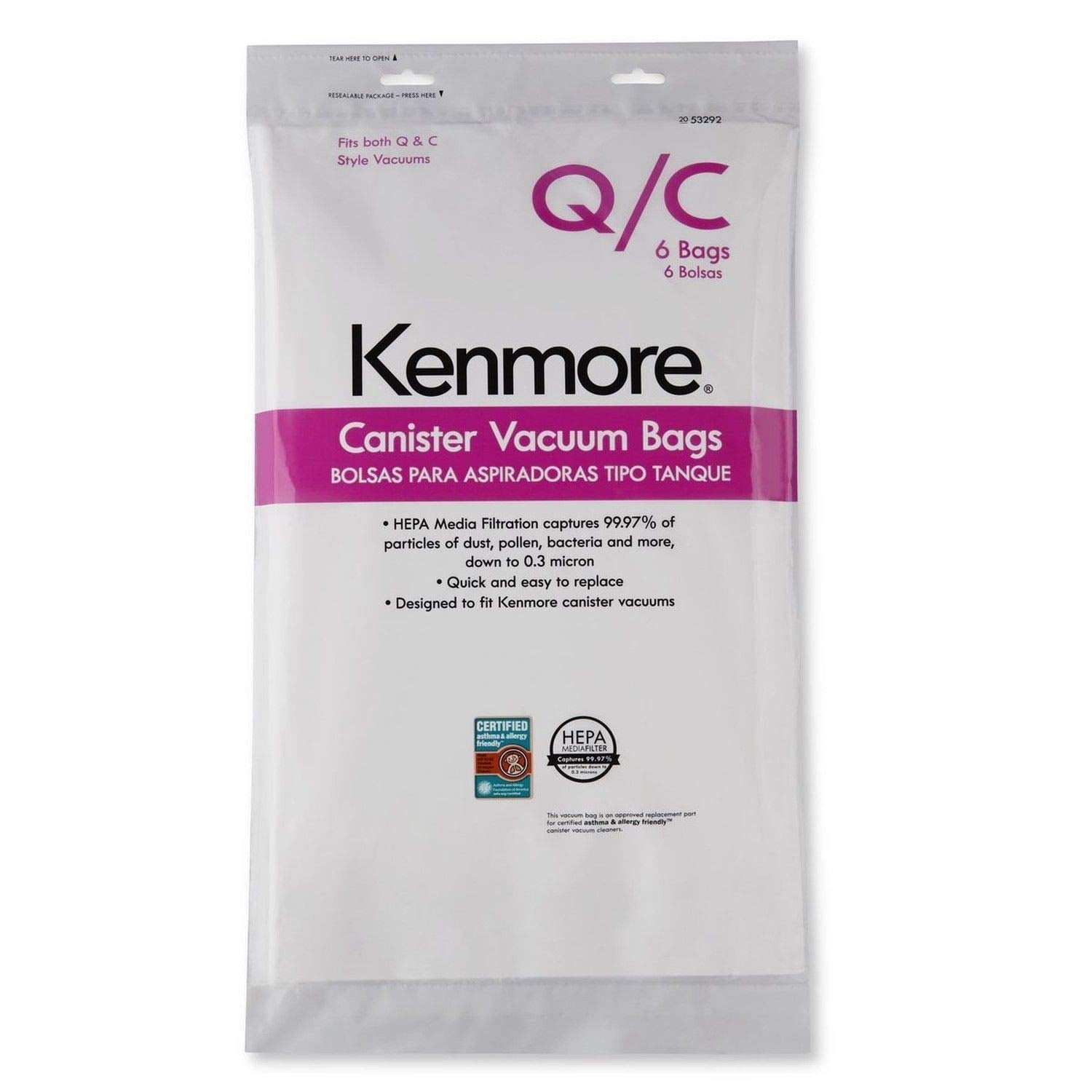 Kenmore Type O Vacuum Bags HEPA for Upright Vacuums Style 6 Pack pk 53294