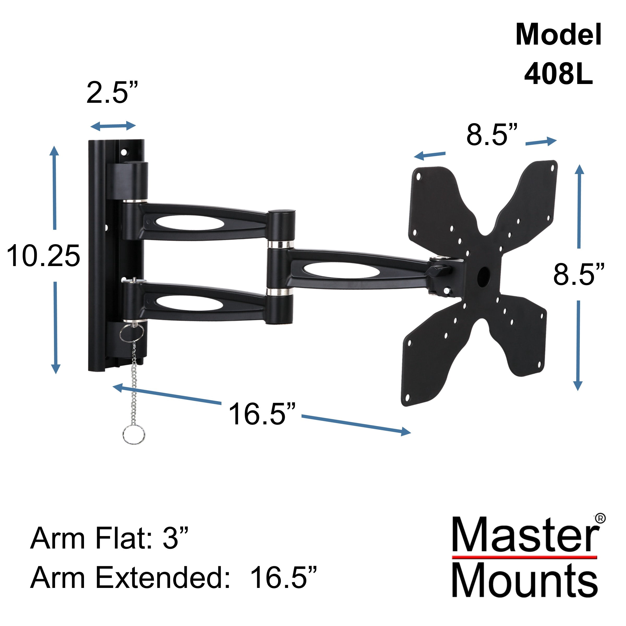 Master Mounts 408L Locking Heavy Duty Articulating Wall Mount - Great for Mounting TVs in RVs Campers Trucks Boats Fits Up to 55" TVs, VESA up to 200x200 (Black)