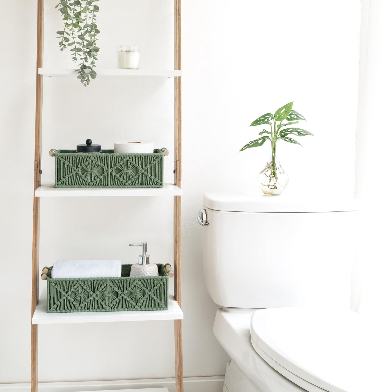 Green Woven Cotton Storage Baskets Set of 2 Multi-Use Home Organization