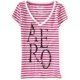 thumbnail image 1 of Aeropostale - Camiseta gráfica con cuello en V y rayas aero desgastadas para mujer, rosa, extra pequeña, 1 of 1