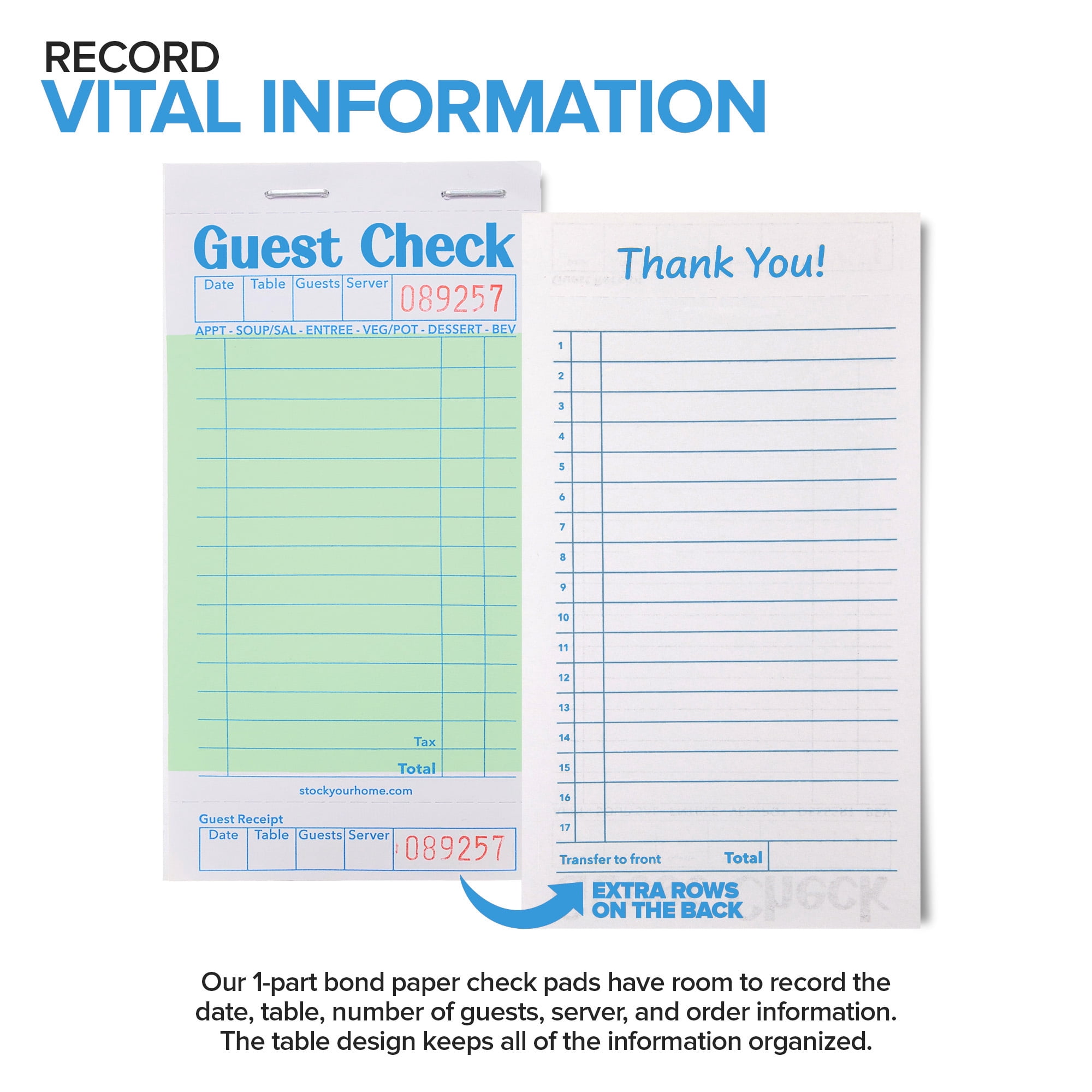 Batrical Guest Checks Server Note Pads 1000 Sheets Waitress Notepad For Restaurants (20 Books) 3.5" X 6.75" Per Ticket Book