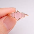 thumbnail image 4 of Hexagon & Baguette Cut Rose Quartz Engagement Ring, Half Bezel Set Five Gemstone Ring, Promise Ring, Handmade Jewelry, Pink Gemstone Ring,, 4 of 5