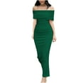 thumbnail image 2 of ZZwxWA Womens Off The Shoulder Sexy Skinny Fit Cocktail Party Dress Solid Color Oversize Maxi Long Dress Short Sleeve Backless Formal Gown Army Green Small, 2 of 6