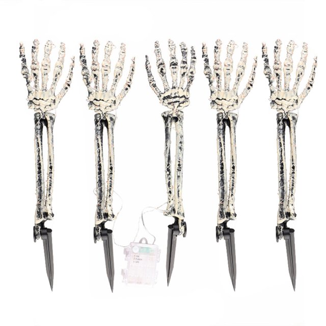 Cheap!Luces brillantes para decoración de manos de esqueleto de Halloween, 5 uds., 18 pulgadas, luces de jardín de mano de esqueleto, estacas de decoración de jardín de terror