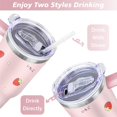 thumbnail image 5 of 40oz Cute Red Strawberry Stainless Steel Flip Straw Tumbler Spill Proof Travel Cup Double Wall Vacuum Insulated Coffee Mug with Top Handle, 5 of 6
