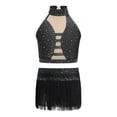 thumbnail image 3 of Haitryli Kids Girls Tassel Dance Outfits Jazz Latin Performance Crop Top with Skirt Set Gymnastics Bodysuit Black 14, 3 of 5