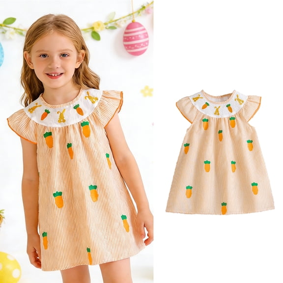 Easter Dress for Girls Sleeveless Cute Print Dress Striped Mini Dress Girl Beach Dress for Girls 4-5 Years