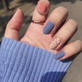 thumbnail image 3 of Uñas postizas cuadradas de color azul marino, uñas postizas adhesivas brillantes con diseños, uñas postizas acrílicas para mujeres, 3 of 4