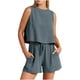 thumbnail image 2 of ICHUANYI Clearance 2PC Fashion Woman Round Neck Solid Sleeveless Blouse +Loose Cotton Linen Pockets Pants Short Sets(Gray, L) ICHUANYI WER2023080915562, 2 of 8