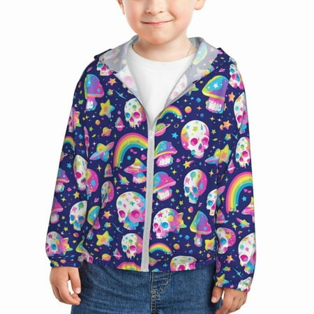 

Zeuib Skull mushroom rainbow space Print Girls & Boys Sun Protection Hoodie with UPF 50+ Children’s Quick-Dry Jacket Perfect for Outdoor Activities-2 Years