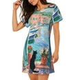 thumbnail image 2 of Haiem Coastal Cat By The Window Print Women’s Short-sleeved Nightdress – Comfortable and Loose-Fit Sleepwear, Soft Cotton Sleep Shirt for Relaxing, Casual Nightdress, 2 of 6