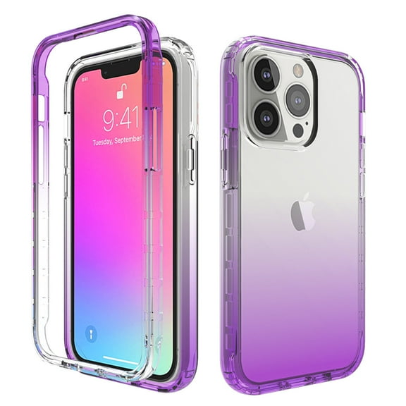 Mantto iPhone 13 Pro Max Case, 360 Full Body Cover Clear Bumper Protection Case - Shock Proof edges Slim Hybrid Back Silicone Rubber TPU Bumper Gradient Phone Case for iPhone 13 Pro Max - Purple