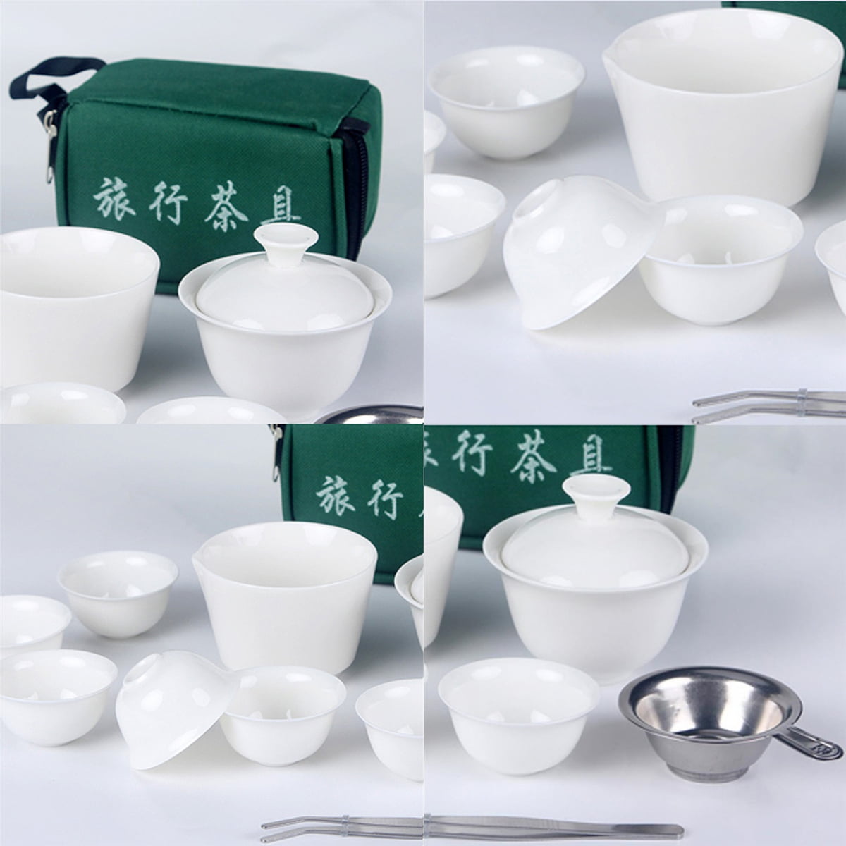 Travel Tea Sets Chinese Portable Ceramic Bone China Gaiwan Teacup Kung Fu 11 Pcs