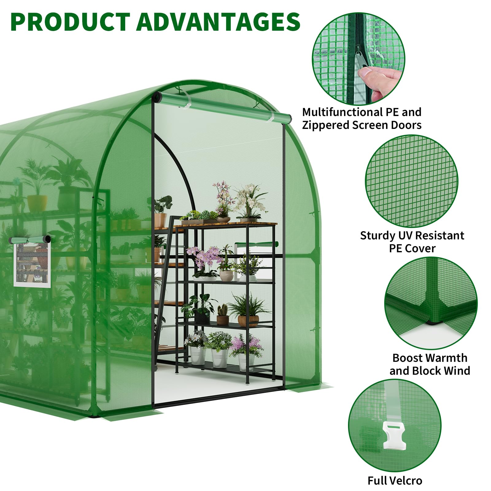 8.2x6.6x6.6 ft Premium Greenhouse for Outdoors,Upgraded Portable Walk-in Heavy Duty Frame Large Garden Plant Hot Outside Hoop House,Green