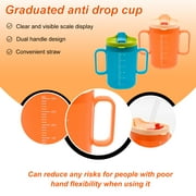 2Pcs Sippy Cup with Straw Portable Elderly Spill Proof Cup with Handle 300ML Feeding Mug Easy to Use Practical Non Spill Mug for Kids Seniors
