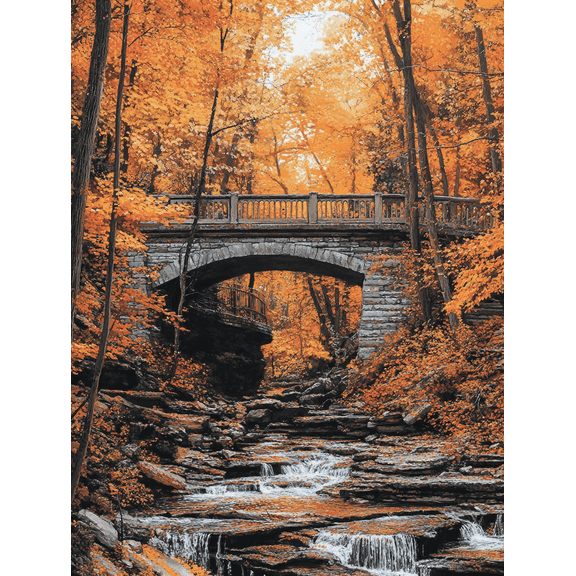Autumn Waterfall Stone Bridge Canvas Print/Wall Art, Perfect for Living Room, Bedroom, Bathroom, Office, and Hallway Decor