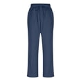 thumbnail image 6 of Qiopertar Linen Cotton Pants for Women Spring Summer Casual Wide Leg Trousers Elastic Waist Solid Color Straight Tube Ankle-Length Pants with Pockets, Navy XXL, 6 of 7