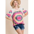 thumbnail image 4 of French Terry Tie Dye Printed Casual Mini Bubble Sleeves Tunic Top, 4 of 5