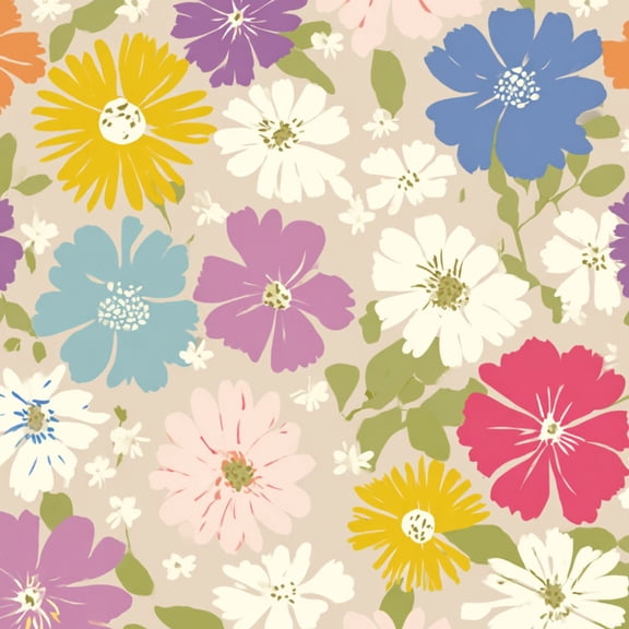 Peel and Stick Wallpaper Colorful Floral Vibrant Flowers Beige vintage Wall Mural 23.6in x 9.8ft Self Adhesive Removable Wall Paper Renter Friendly Wallpaper for Girls Bedroom Nursery Livingroom
