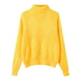 thumbnail image 6 of Hpapadks Women's Sweaters Turtleneck Solid Knit Sweaters Fall Winter Patchwork Thickened Loose Outer Wear Top Cable Knit Sweater Women Yellow XXL, 6 of 7