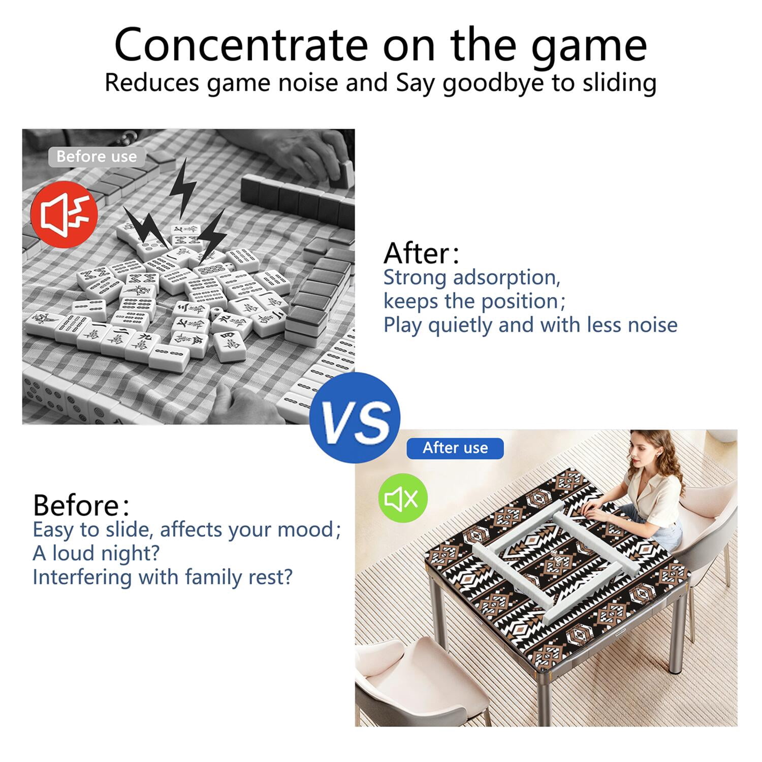 Boho Inspired Large Non-Skid Rubber Pad for Game Tables 31.5 Inch Square Mahjong Playing Mat with Quiet Design for Tiles Cards and Family Entertainment