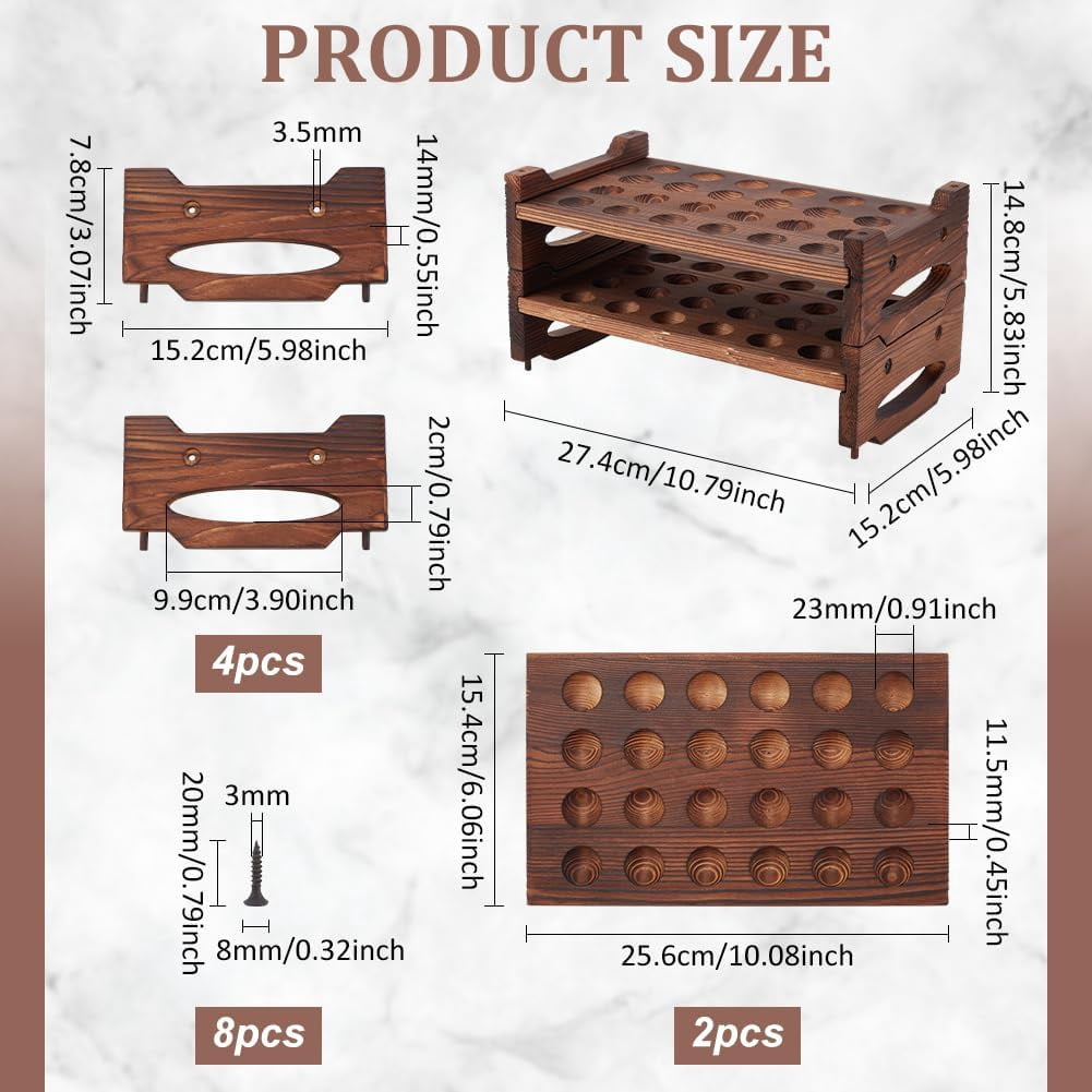 48 Slot 2 Tier Stackable Wooden Quail Egg Holder Rack Rustic Brown Egg Organizer for Kitchen Storage DisplayCoconut Brown