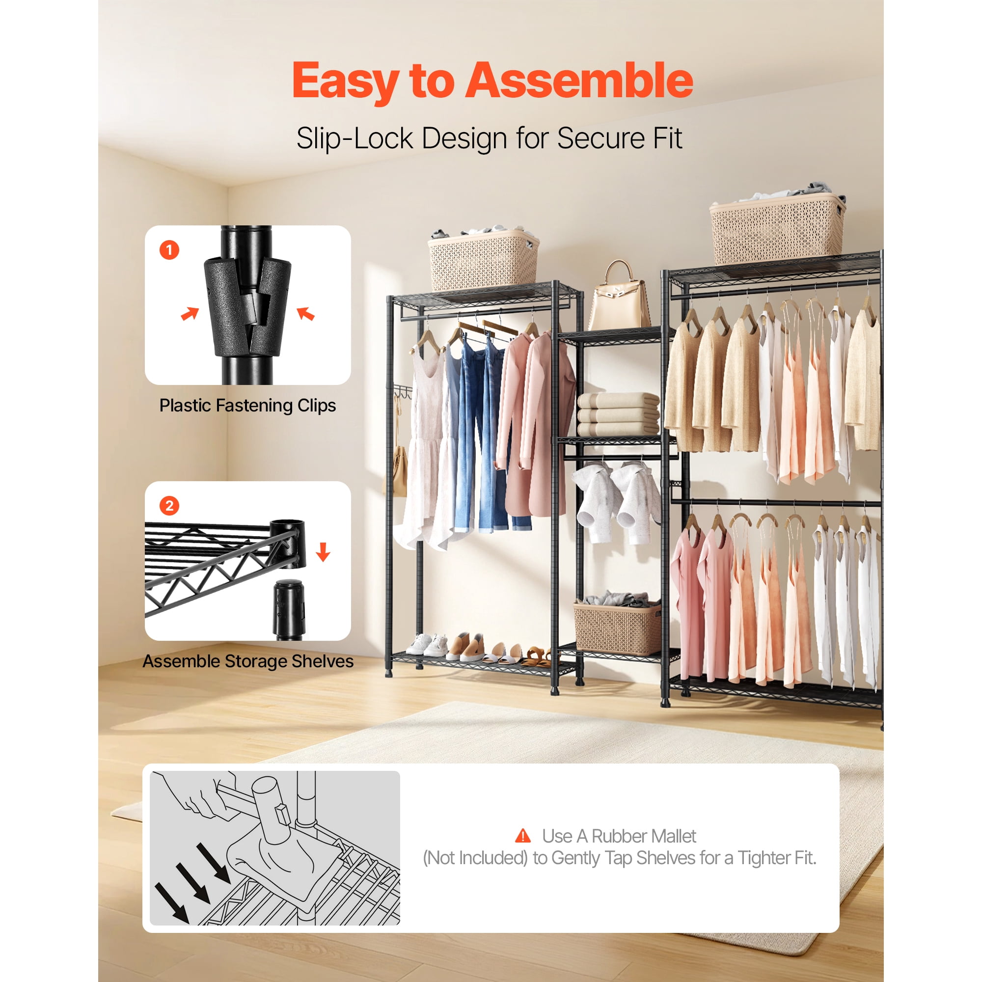 KFFKFF Heavy-Duty Garment Rack with Adjustable Tiers, Steel Frame Closet Organizer, 850 lbs Capacity, Includes 4 Hanging Rods for Bedroom, Hallway, or Clothing Store