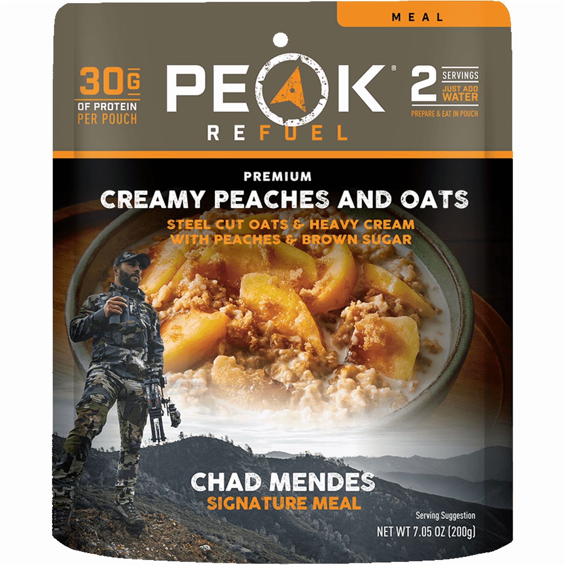 Peak Refuel Creamy Peaches and Oats | Chad Mendes Signature Meal | Premium Freeze-Dried Variety Meals | Hunting, Survival, Camping, Backpacking Food | High-Protein Game Meats | MRE | Made in USA