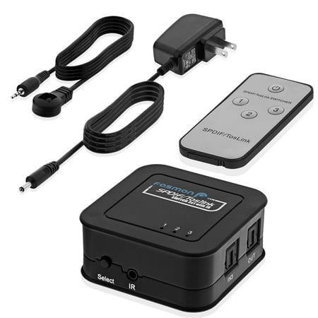 Fosmon HD8026 3 x 1 (SPDIF / Toslink) Digital Optical Audio Switch with Remote Control & AC Adapter (3 Inputs 1 (Best Optical Audio Switch)