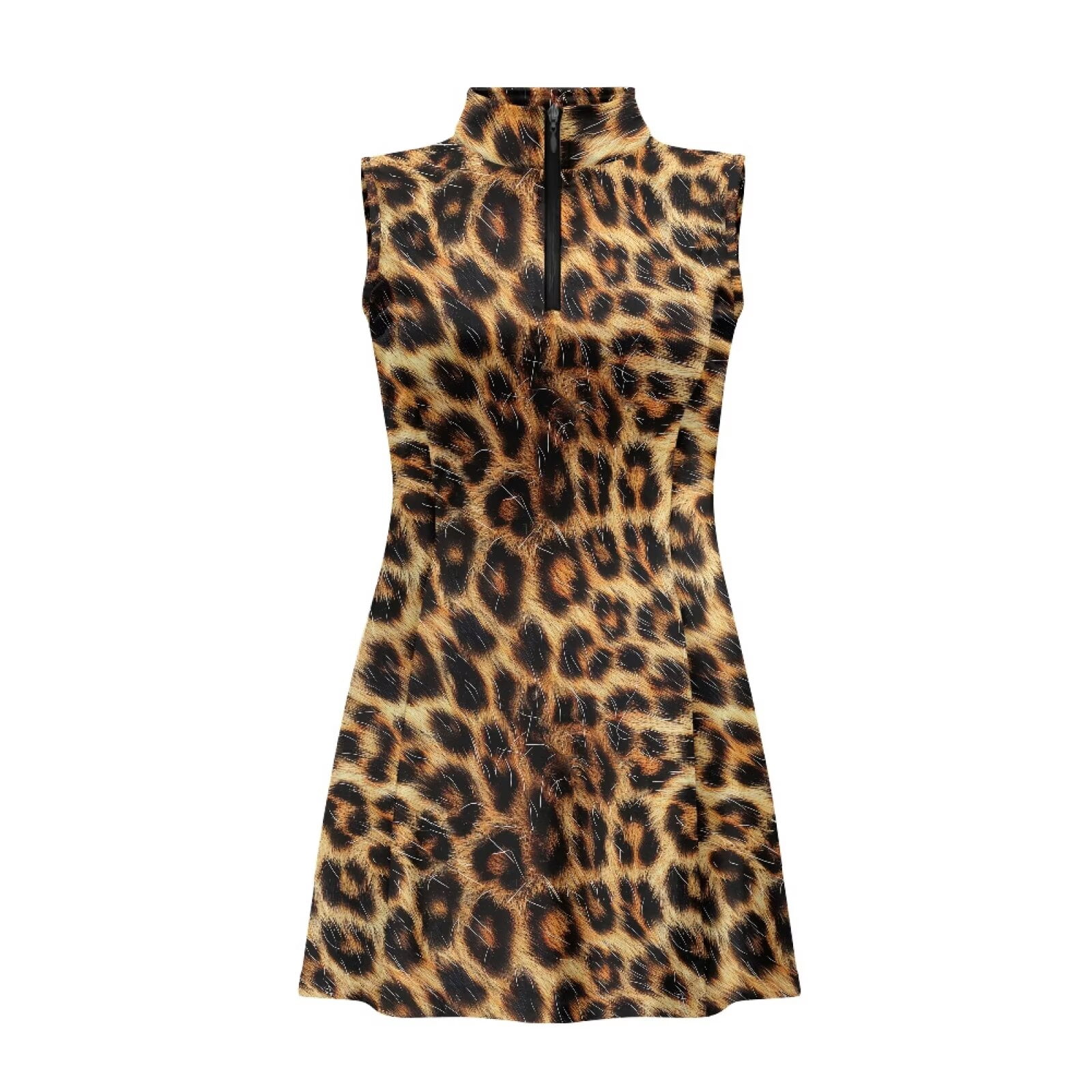 Garronmavis Women's Tennis Dress with Collar Size L Breathable Active Golf Dress Sleeveless Half-Zip Active Workout Dresses Sport Activewear, Leopard Stripe