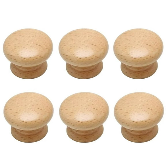 HDJNal 6PCS 35mm Natural WoodKnobs Round Drawer Knobs Vintage Mushroom Wood Drawer Pulls Wood Cabinet Handles with Screws for Home Kitchen Office Drawer Door Shoesbox Furniture