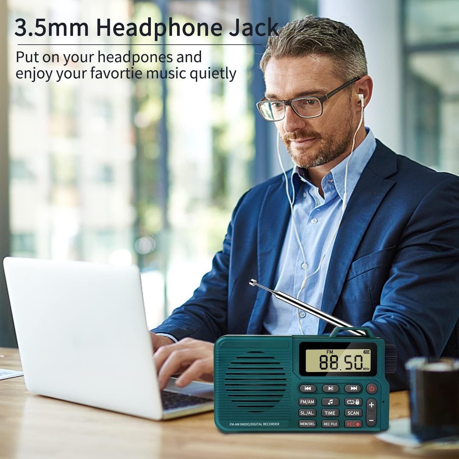 Portable AM/FM Radio with Bluetooth Speaker, Recording, Alarm Clock, and Long Battery Life | Compact Design for Home, Outdoor, and Travel