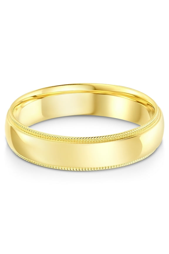 - 14k Solid Yellow Gold 5mm Comfort Fit Milgrain Traditional Wedding Band Ring - size 9.5
