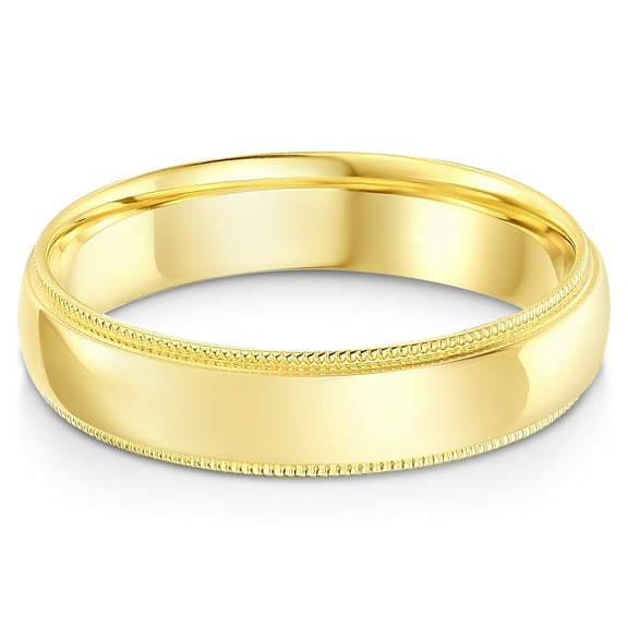 Ioka - 14k Solid Yellow OR White Gold 5mm Comfort Fit Milgrain Traditional Wedding Band Ring