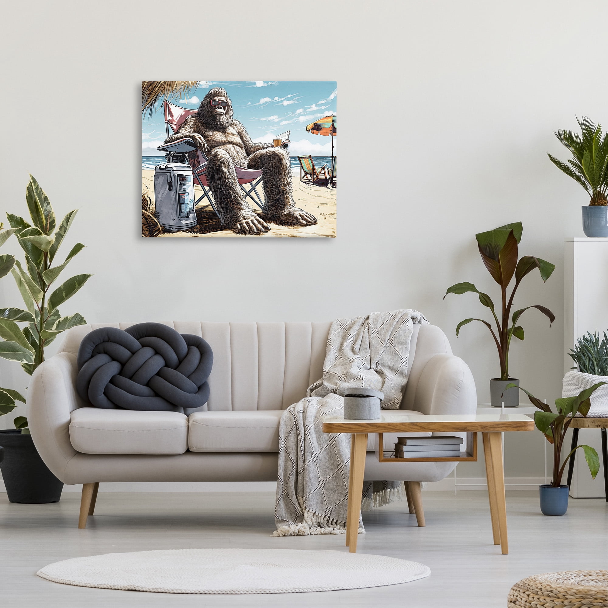 Stupell Industries Hairy Monster on Beach Fairy Tales & Fantasy Painting Gallery Wrapped Canvas Art Print Wall Art, 40 x 30